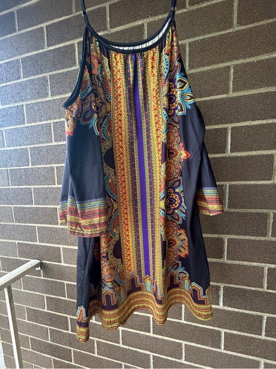 Dresses & Skirts - Boho Mandala Cold Shoulder Mini Dress